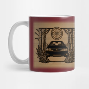 a black car between the woods Mug